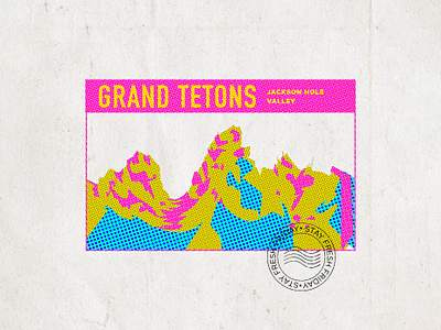 Risograph Illustration cmyk colorful grand tetons gritty halftone hike illustration mountains risograph