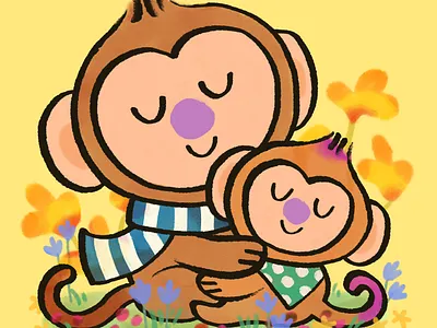 Cuddles are the world's cure animals art book illustration illustrator ink kid kids love monkeys peace vibrant