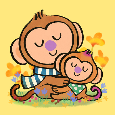 Cuddles are the world's cure animals art book illustration illustrator ink kid kids love monkeys peace vibrant