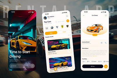 Car Rental Mobile App Design Concept app desing auto booking booking car car hire car rent service car rental car rental app concept driver luxury car rent mobile app premium cars rent a car rental company transport ui ux vehicle