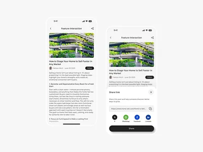 Real Estate Article UI – Share Feature Interaction app daly ui design mobile app modern app design real estate app share sheet ui ux
