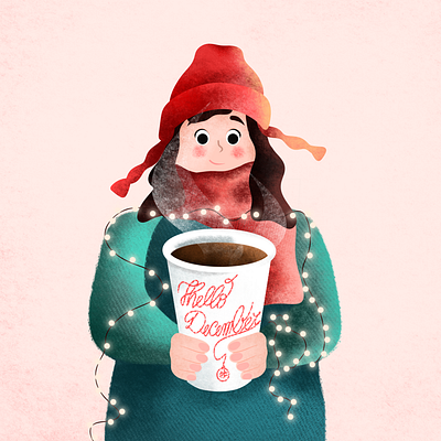 Hello December! artist coffee december design drawing girl graphic design hello december illustration new year winter