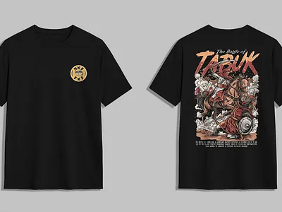 tabuk arabian warrior battle scene bold illustration character design concept art desert warrior digital illustration fantasy art graphic design heroic character line art lion warrior medieval warrior merch design poster design strong composition t shirt design vector illustration vibrant colors warrior illustration