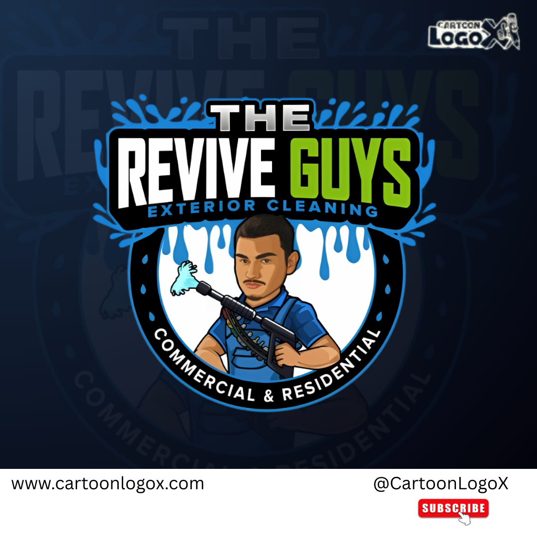 Cartoon Logo Design | The Revive Guys – Exterior | CartoonLogoX brand identity branding branding design business branding cartoon logo cartoonlogox character design cleaning service custom logo dribbble exterior cleaning graphic design graphic designer logo logo art logo design mascot logo
