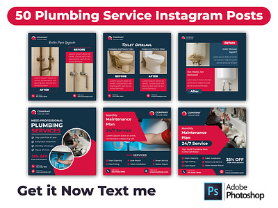 50 Plumbing Services Instagram Post Templates for Canva business posts canva templates clean templates content pack design pack editable design editable posts instagram graphics modern posts plumbing design plumbing feed plumbing layouts plumbing posts plumbing templates plumbing visuals service promotion service updates simple layouts social media posts template bundle