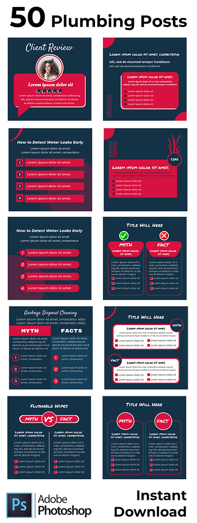 50 Editable Plumbing Instagram Templates for Social Media business visuals canva design clean templates content bundle content collection design toolkit editable elements editable templates instagram graphics modern layouts plumbing content plumbing feed plumbing instagram plumbing updates plumbing visuals post templates service posts simple designs social media posts template pack