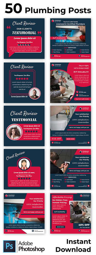 50 Plumbing Services Instagram Templates Editable in Canva business posts clean posts content pack content templates design collection editable canva designs editable elements instagram layouts instagram pack modern layouts plumbing content plumbing feed plumbing posts plumbing templates plumbing visuals service updates simple templates social media graphics social media toolkit template bundle