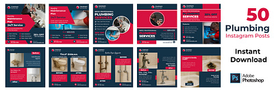 50 Editable Plumbing Instagram Post Designs for Canva business graphics canva graphics clean design content bundle content visuals design pack editable elements editable templates modern layouts plumbing content plumbing feed plumbing instagram plumbing updates professional posts promo posts service posts simple layout social media templates social toolkit template collection