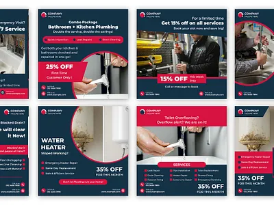 50 Editable Plumbing Instagram Templates for Social Media business visuals canva posts clean templates content bundle content templates design pack editable canva editable design modern layouts plumbing content plumbing feed plumbing graphics plumbing instagram plumbing updates promo posts service templates simple layouts social media bundle social media templates template set