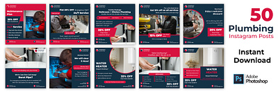 50 Editable Plumbing Instagram Templates for Social Media business visuals canva posts clean templates content bundle content templates design pack editable canva editable design modern layouts plumbing content plumbing feed plumbing graphics plumbing instagram plumbing updates promo posts service templates simple layouts social media bundle social media templates template set