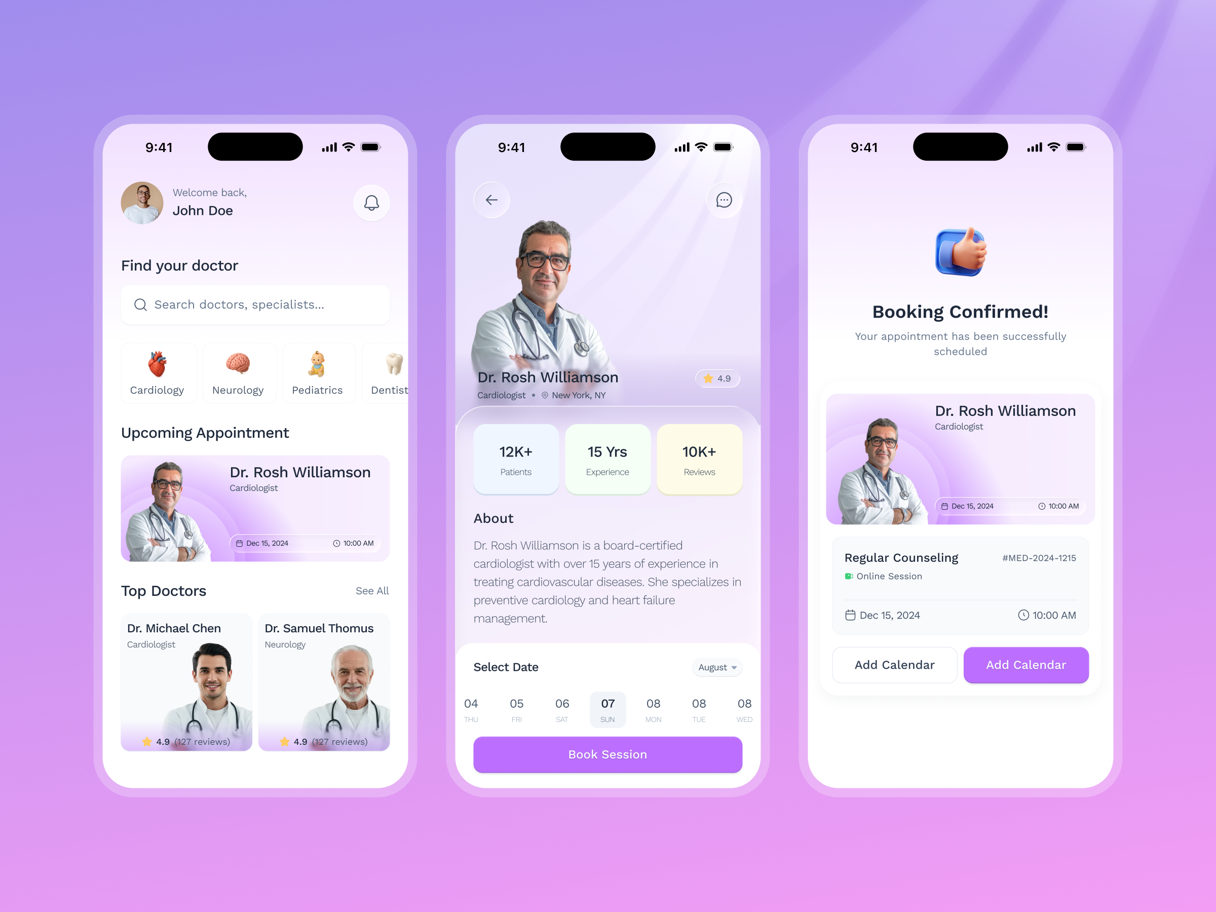 Doctor Booking App UI | Modern Telehealth & Medical Consultancy appointment booking clean ui clinic management doctor app doctor profile figma design gradient ui healthcare ui healthtech hospital app medical app medical booking mobile ui modern ui patient app product design telehealth app telemedicine ui design ux design