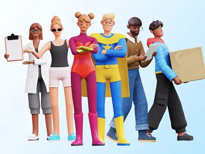 Humanz - 3D cartoon human models 3d blender cartoon character game gaming graphic design human illustration illustrations low poly model motion graphics render stylized ui