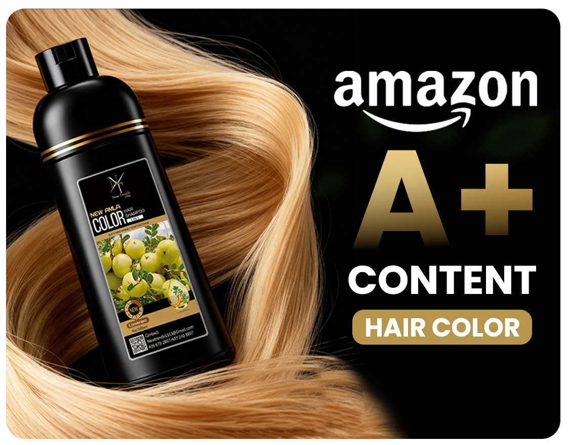 Black Hair Color Shampoo – Modern Amazon A+ Content Branding a plus content amazon a content amazon brand design amazon graphics amazon listing design beauty product design biotin shampoo design clean layout cosmetic design cosmetic packaging design dark theme design ecommerce content haircare branding modern design packaging design premium design product branding product presentation shampoo packaging