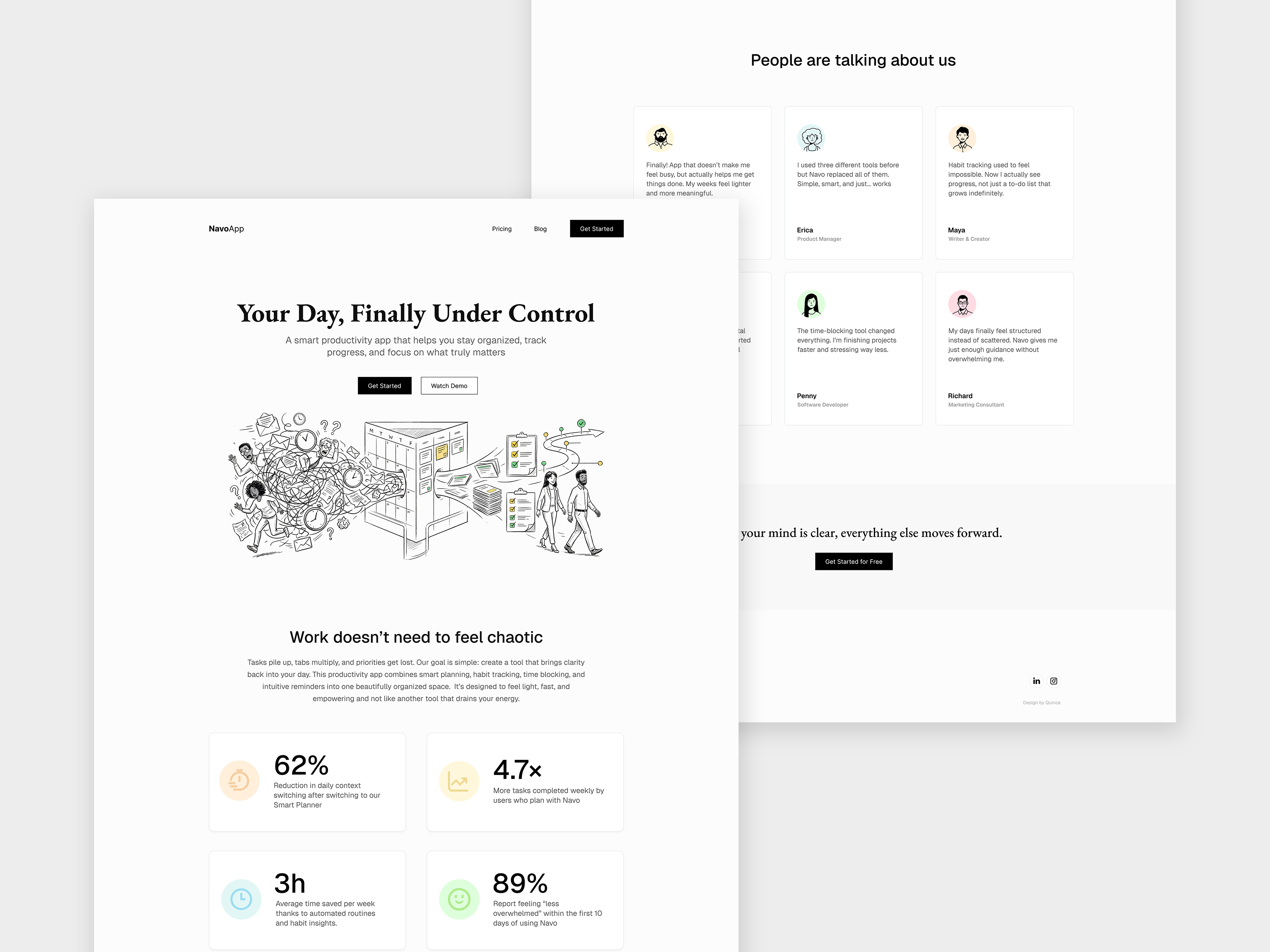 Productivity App Landing Page black white figma landing page minimalist saas ui web design