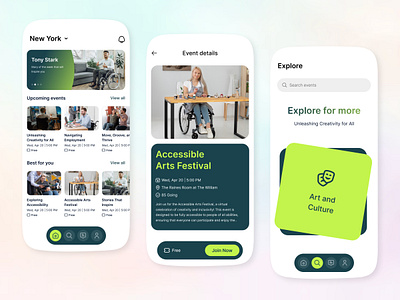 Accessible Event Experience App – Mobile App Design accessibility accessible app artist booking consultation creative design designer disability events handicap inspiration mobile skills tickets trending ui ux