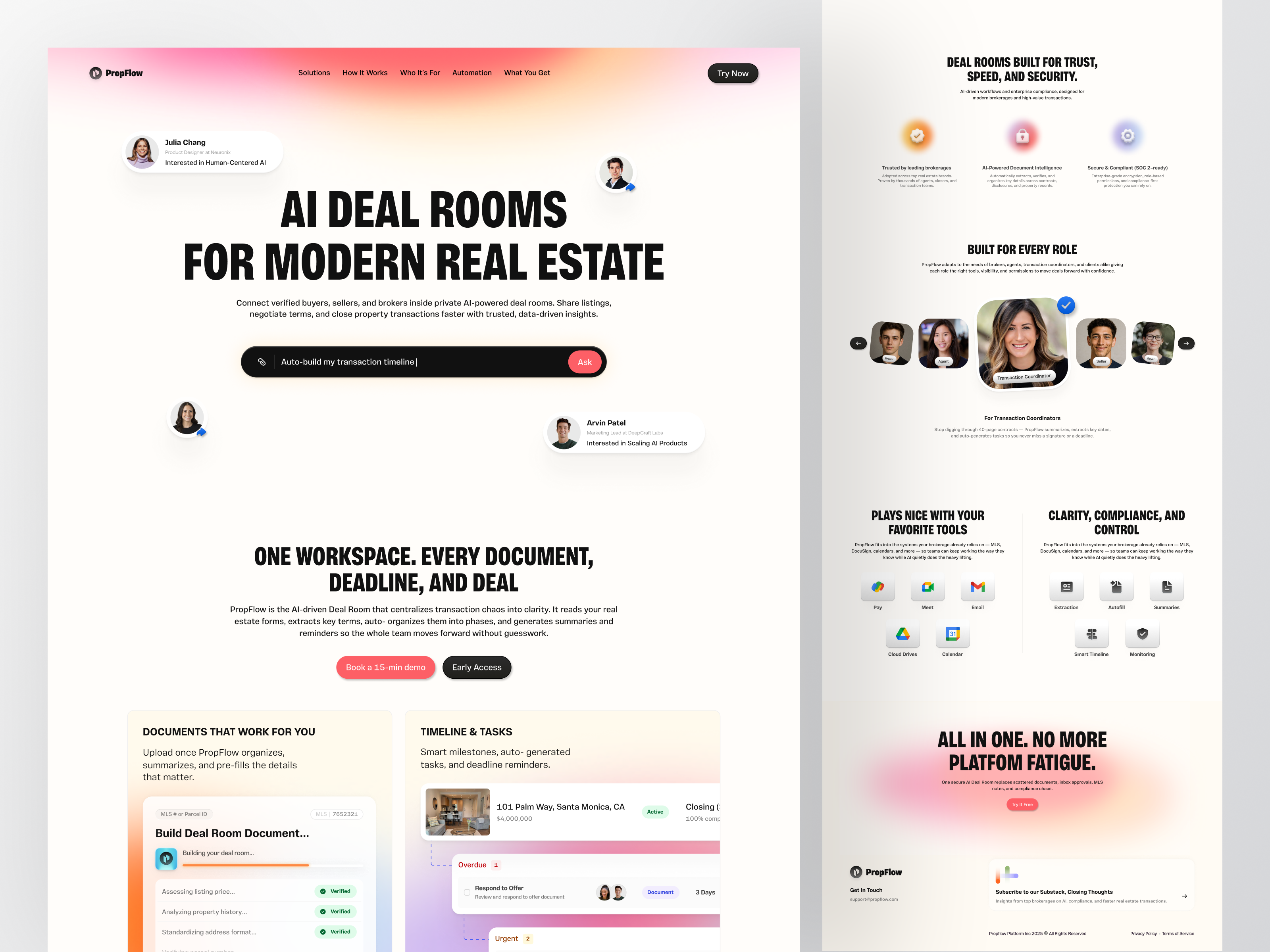 PropFlow – AI Powered Document Intelligence aitools bento branding emurastudio footer gradient hero landing page ai logo propertytech propflow realestatetech saas testimonial