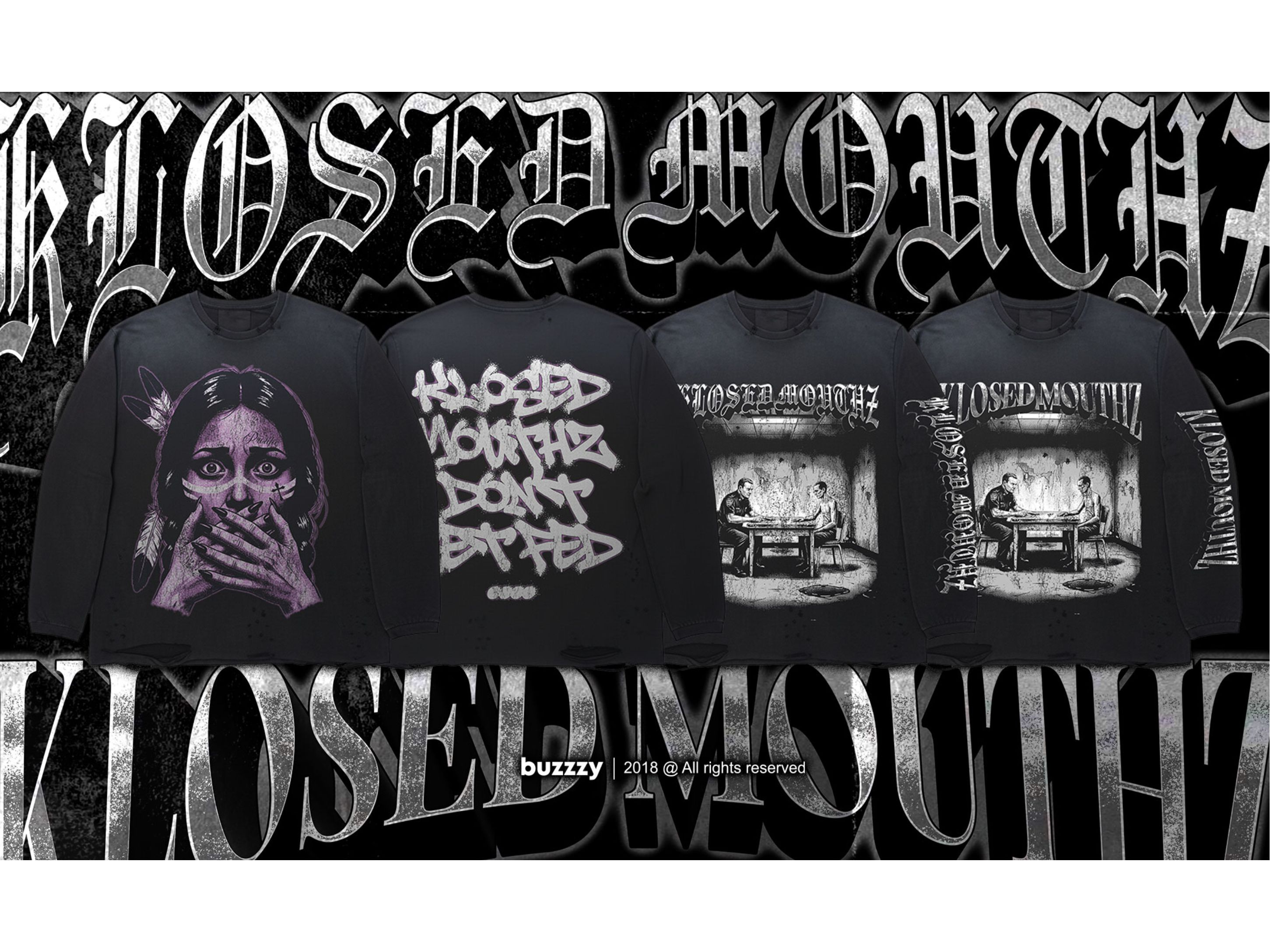 Streetwear Long Sleeve Design – “KLOSED MOUTHZ” Graphic Series apparel design apparel graphic clothing brand dark illustration distorted type fashion design gothic typography graphic tee grunge design grunge texture long sleeve design merch apparel merch design poster style streetwear streetwear graphic text design tshirt design urban design vector illustration