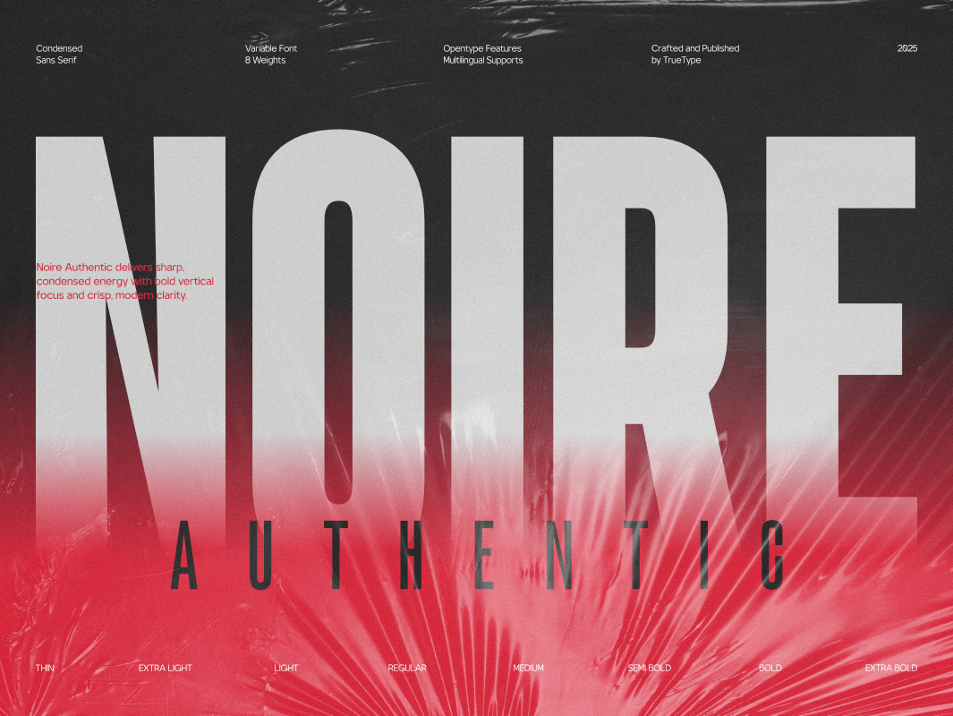 TRT NOIRE Authentic Condensed branding clean condendsed design display font elegant font font condends font family variable variable font