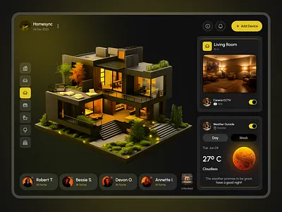 Smart Home Dashboard apple apple vision pro ar design augmented reality dark ui dashboard dashboard control dashboard ui design home automation ios product design remote control smart devices smart house spatial ui uiux weather control website
