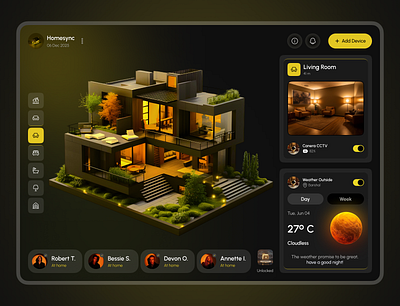 Smart Home Dashboard apple apple vision pro ar design augmented reality dark ui dashboard dashboard control dashboard ui design home automation ios product design remote control smart devices smart house spatial ui uiux weather control website