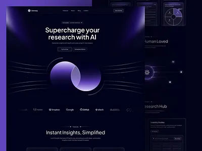 AI Research Platform Website – Modern Dark UI for Insight Automa ai ai research platform dark ui design product saas tech ui ux web