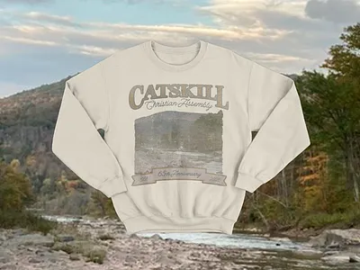 Retro Mountain Crewneck — CCA 65th Anniversary Edition anniversary apparel branding christian christian camp christian design church church camp design graphic design illustration logo merch mountains national park summer camp sweatshirt upstate ny