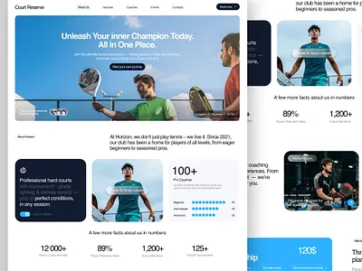 Tennis Court Landing Page Design animation coach home page landing page logo play ground sport sports sports website sports website design tennis club tennis club website training typography ui ux web design web page website website design