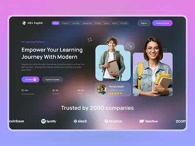 E-Learning Landing Page ai enhanced learning course landing page digital education e learning plartfrom e learning website edtech design education uiux elearning platform interactive learning landing page learn anywhere learning madeeasy learning platform online courses skill development smart learning app study online web