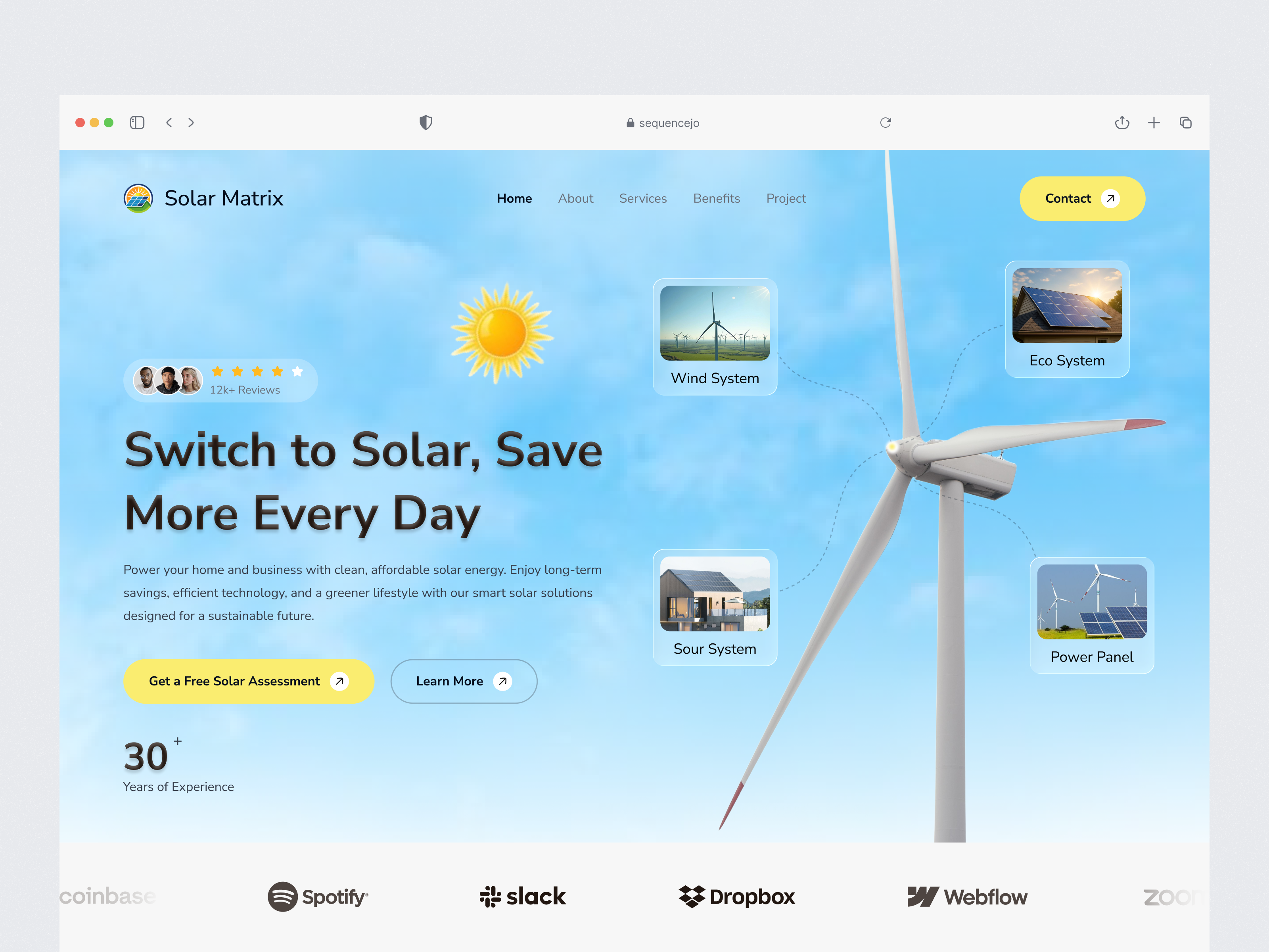 Solar Landing Page Design bright minimal ui design clean energy web ui energy dashboard ui green energy interface landing page minimal website design modern web uiux renewable energy ui solar company website solar landing page solar power landing page solar website design uiux design web design