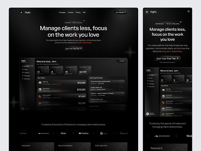 Vigify - Client Management SaaS Landing Page admin panel business tools client management collaboration crm saas dashboard design freelancer tools modern ui product design productivity app project management saas landing page ui design ux design web app ui web design website workflow management