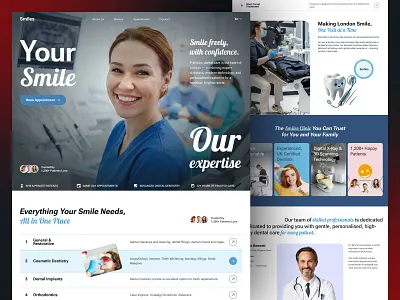 Smiles - Clean, Trustworthy Dental Clinic Website UI appointment booking clean design clinic website dental clinic dental website dentist healthcare healthcare ui hero section medical ui medical website minimal design patient focused professional responsive design team section testimonials ui design ux design web design