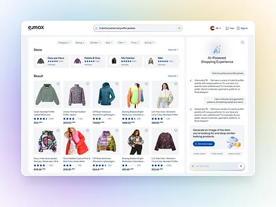 AI Powered eCommerce Search Experience for Fashion Retail ai shopping ai ui app concept clean ui ecommerce ui fashion app marketplace design modern ui product listing page product search retail design search interface ui ux design user experience web dashboard