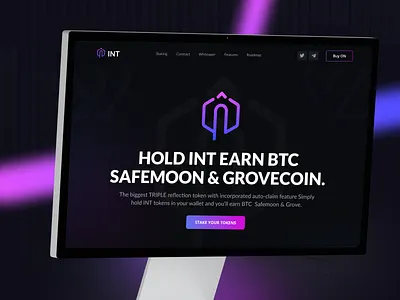 INT Token Landing Page — Modern Crypto Staking ai chatbot system ai helpdesk platform ai landing page ai saas platform ai ticketing system app concept blockchain ui blockchain website crypto ui design figma int ios app design parenting app staking platform design token page uiux user interface web3 landing page