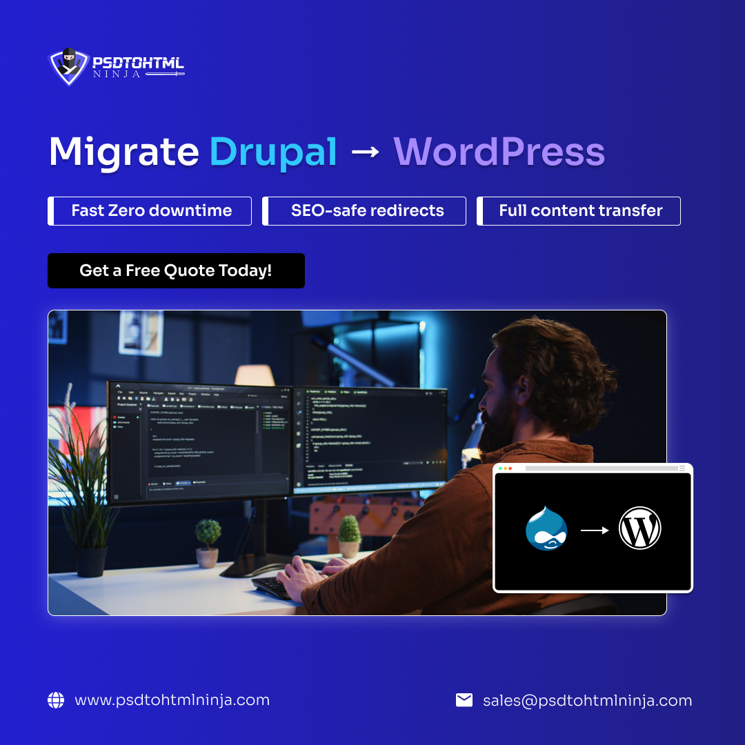 Drupal to WordPress Migration - PSDtoHTMLNinja cms migration drupal drupal migration drupal to wordpress migration service website migration wordpress wordpress development wordpress migration