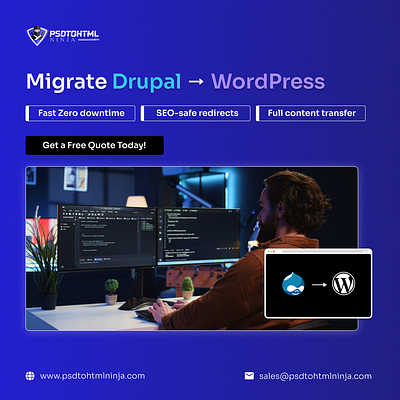 Drupal to WordPress Migration - PSDtoHTMLNinja cms migration drupal drupal migration drupal to wordpress migration service website migration wordpress wordpress development wordpress migration