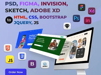Design (PSD, Figma, XD) to Code (HTML, CSS, WP) Conversion ai to html bootstrap design to code figma to html figma to wordpress html css invision to html jquery psd to html psd to wordpress responsive design sketch to html ui to code website development wordpress development xd to html xd to wordpress