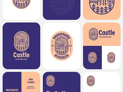 Castle on the hill Exclusive Logo Design for Sale by Anhdodes anhdodes branding castle design forest hill icon landscape logo logo design logomark medieval mountain pine sunrise sunset symbol