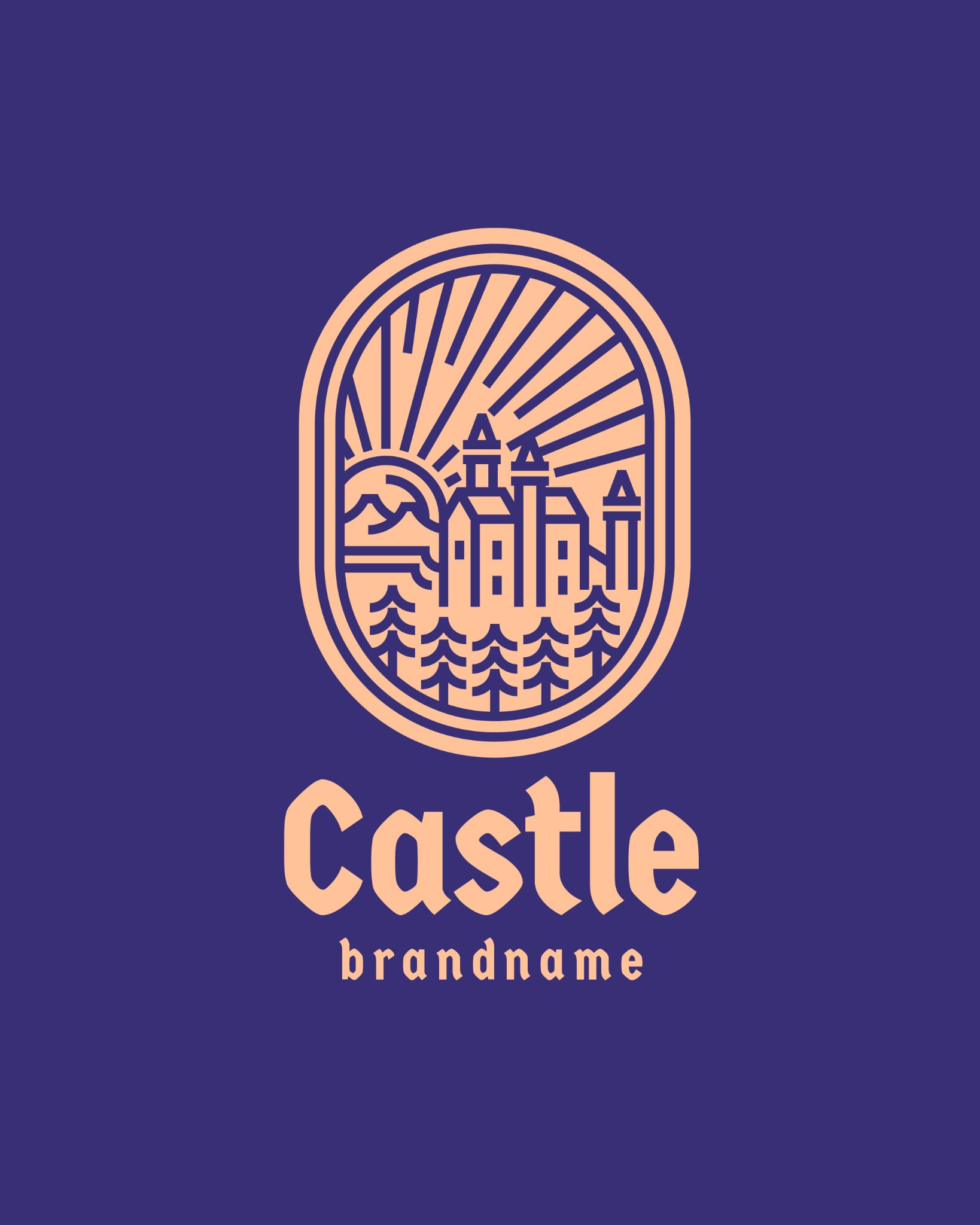 Castle on the hill Exclusive Logo Design for Sale by Anhdodes anhdodes branding castle design emblem forest hill icon landscape logo logo design logomark mountain pine sunrise sunset symbol window