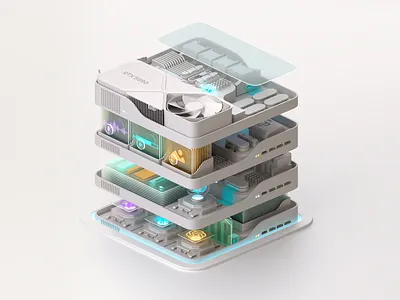 3D Exploded-View Illustration of a Modern GPU 3d 3d illustration gpu illustration server server illustration