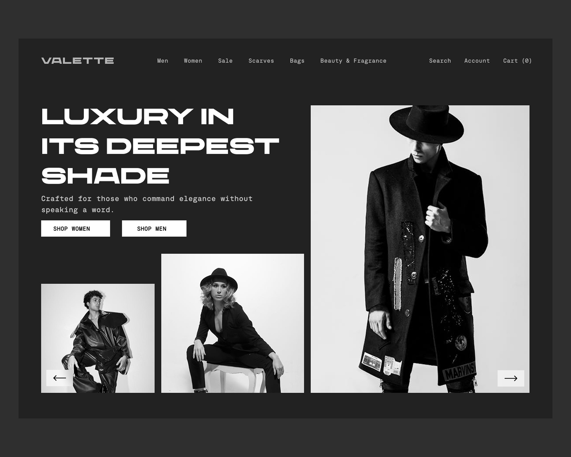 Fashion Brand Hero Section Design black black and white bold cyberpunk dark dark aesthetic dark fashion dark more fashion fashion branding fashion website gothic gray hero section minimal monochrome ui design website design website hero section white