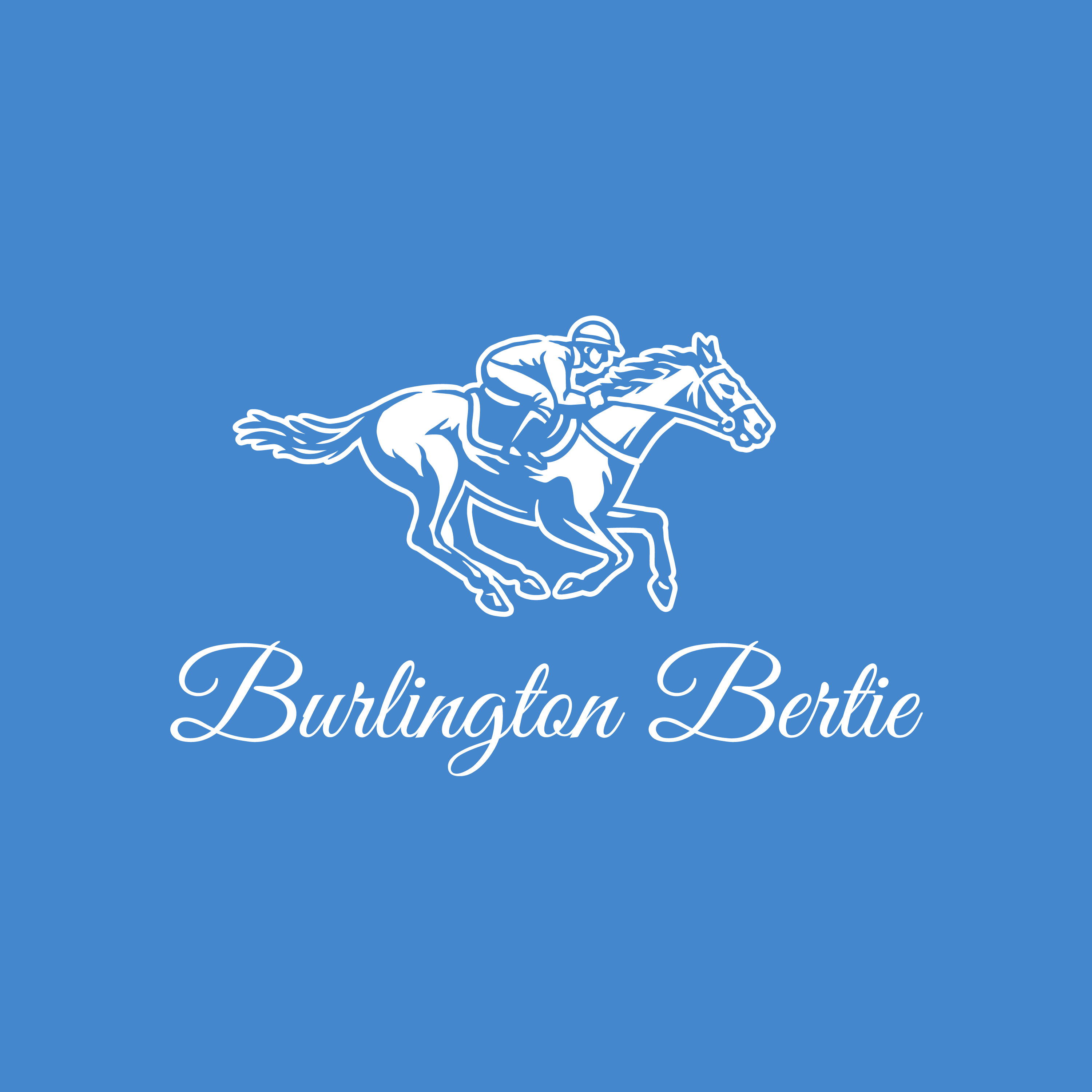 Burlington Bertie blue logo branding classic illustration emblem horse racing jockey illustration logo design monogram sports logo typography vintage logo