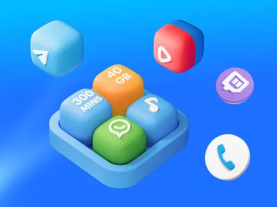 Mobile Plan – 3D UI Elements, Telecom Visual 3d 3d design 3d graphics 3d illustration 3d render 3d visual blue colorful communication illustration modern operator provider sim card telecom telecommunication ui