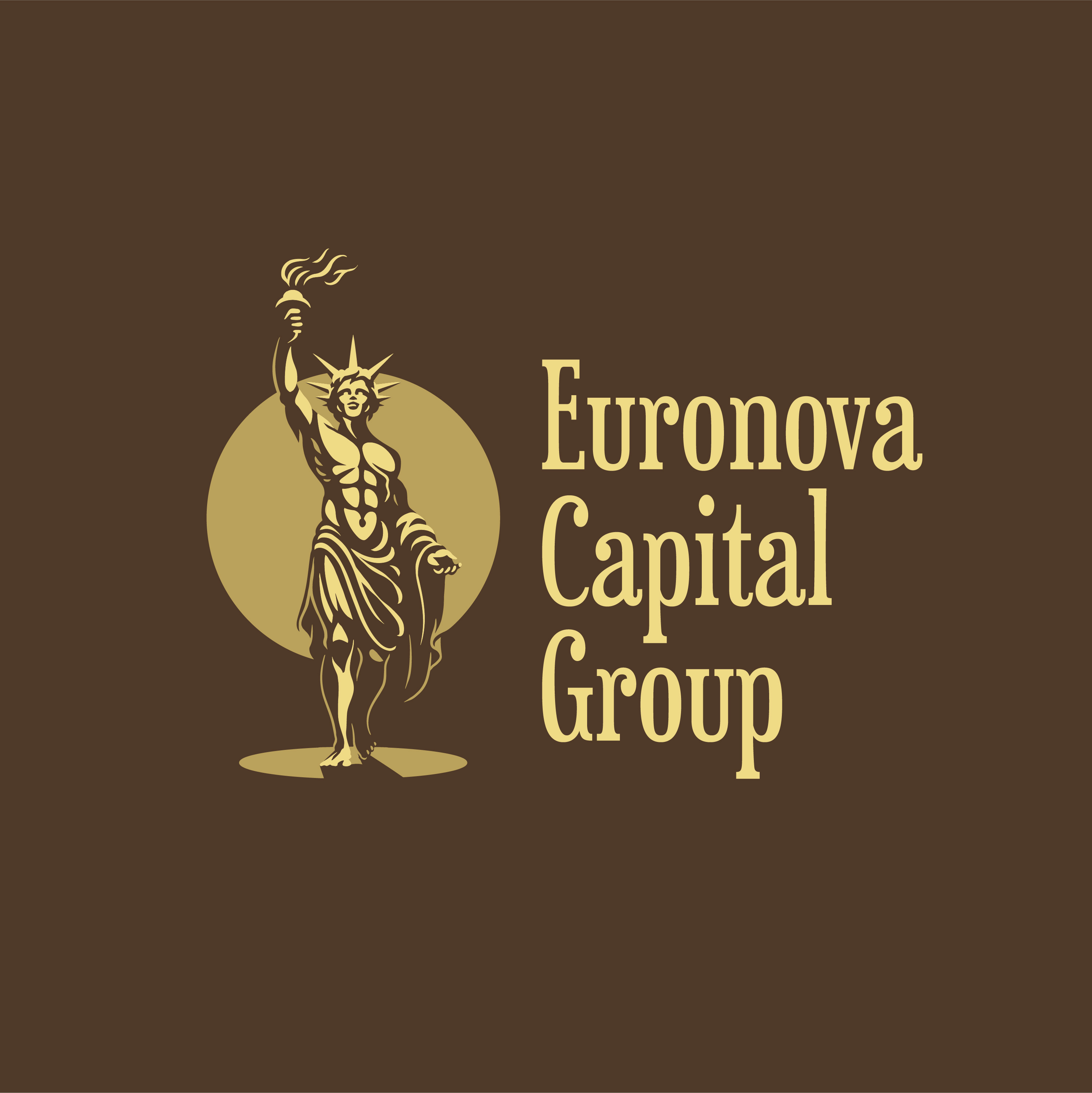 Euronova Capital Group business identity classical illustration corporate branding finance branding gold color palette investment logo logo design luxury logo serif typography statue illustration