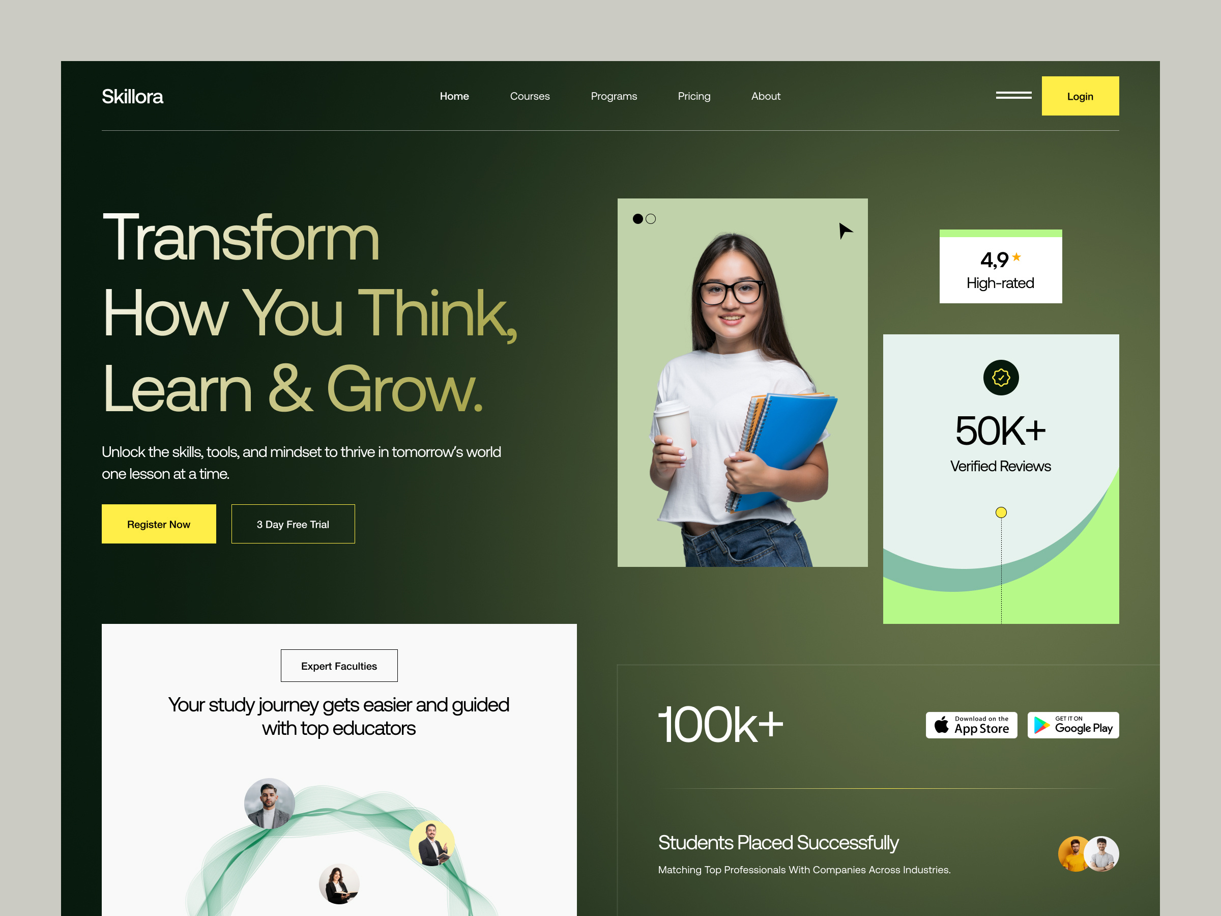 Example of Skillora - Online Education Website Header Ui Design