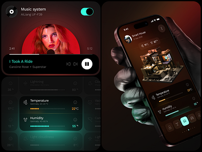 Smart Home App UI Design 3d house model ambient ui app design climate control ui control center ui dashboard design futuristic ui glassmorphism home automation ui home control app iot ui design mobile app mobile app ui modern ui design music player ui product design smart devices smart home app