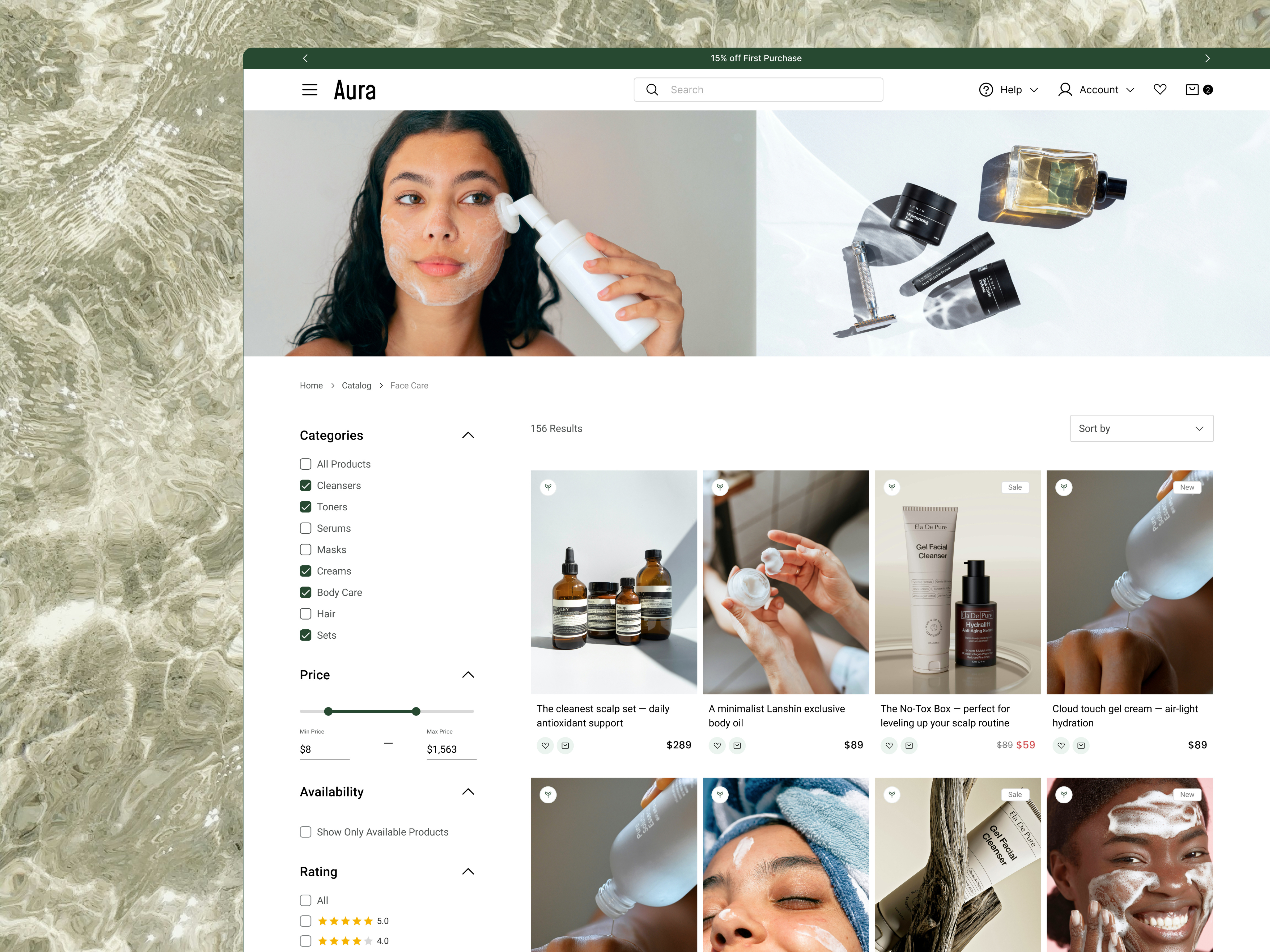 Skincare E-Commerce Catalog | Clean Filters & Sorting | UX/UI beautydesign catalog catalogdesign catalogpage cleandesign conversiondesign conversionoptimized cosmetics ecommerce filterdesign landingpage minimalisticdesign onlineshop onlinestore skincare ui uidesign web webdesign website
