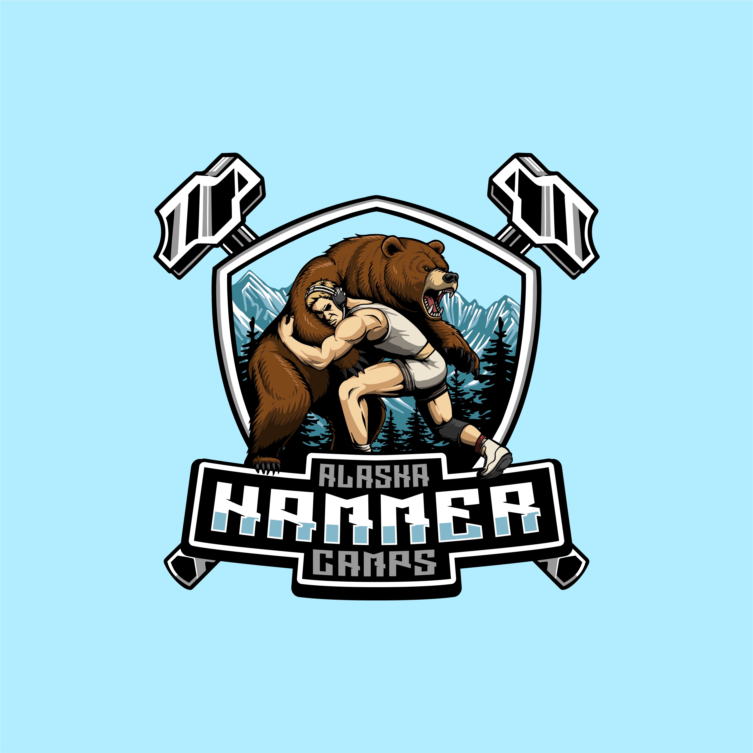 Alaska Hammer Camps athletics branding bold typography emblem design graphic design illustration art logo design mascot logo outdoor sports sports logo vector illustration