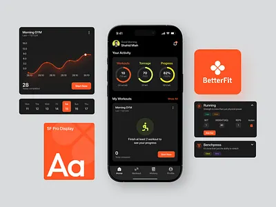 BetterFit – Fitness & Workout App activity tracker design exercise fitness app fitness app ui fitness mobile fitness mobile app gym gym mobile app health app mobile mobile app mobile app design mobile design product design sport ui wavespace workout app