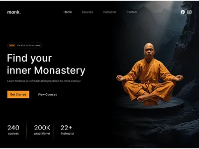 Meditation Learning Platform Hero UI 3d animation meditationapp mindfulnessui ui website