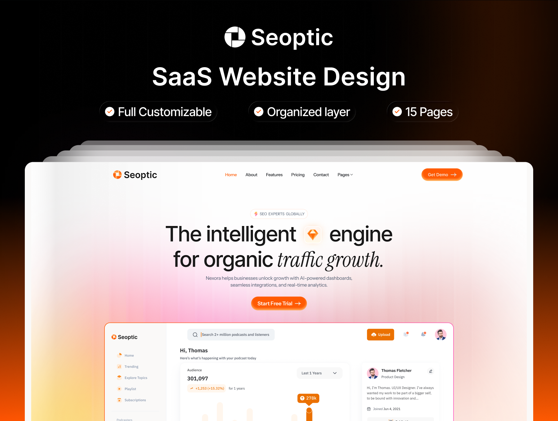 Seoptic - SEO Analytics SaaS Template figma figma design figma template landing page saas saas landing page seo seo analytics ui ui design uihut web template website design